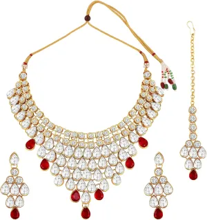 Aheli Exquisite Wedding Party Wear Faux Kundan Studded Necklace with Maang Tikka Set Indian Ethnic Traditional Jewellery Gift for Women