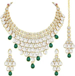 Aheli Exquisite Wedding Party Wear Faux Kundan Studded Necklace with Maang Tikka Set Indian Ethnic Traditional Jewellery Gift for Women