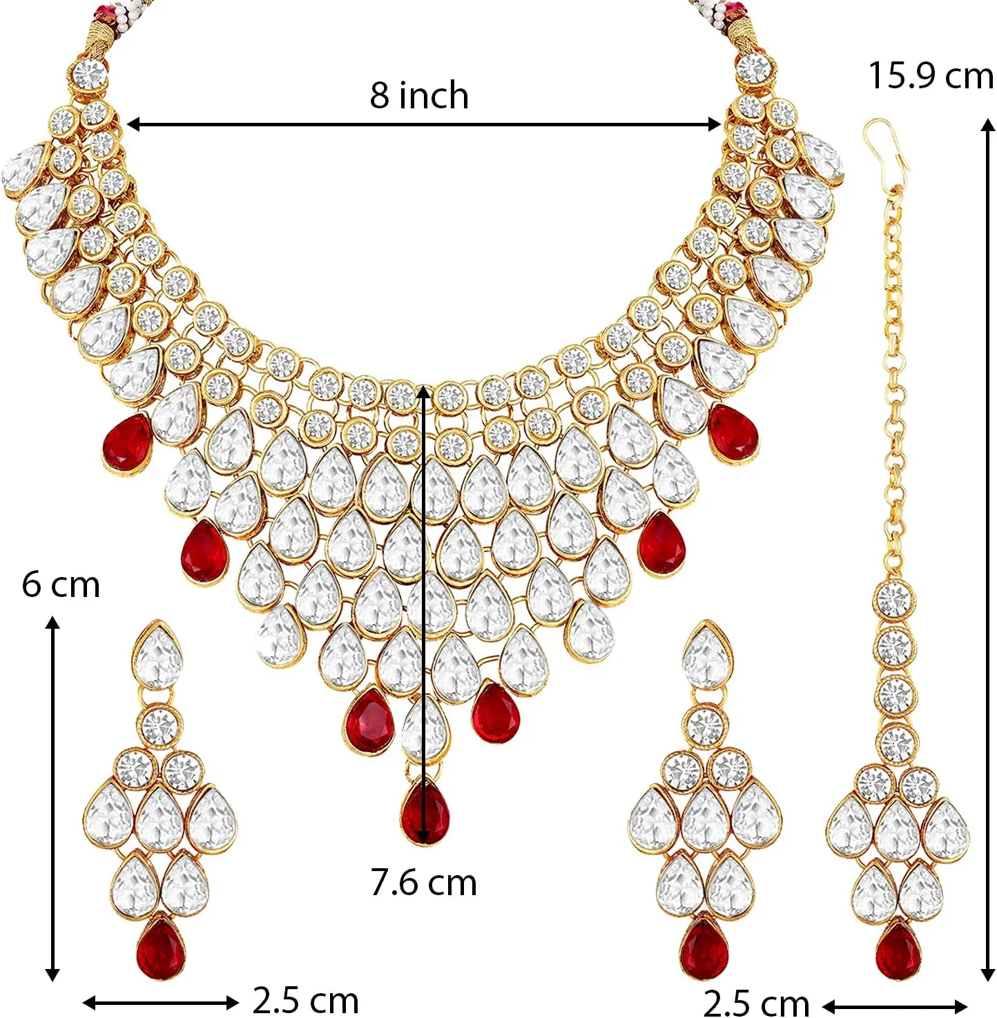 Aheli Exquisite Wedding Party Wear Faux Kundan Studded Necklace with Maang Tikka Set Indian Ethnic Traditional Jewellery Gift for Women