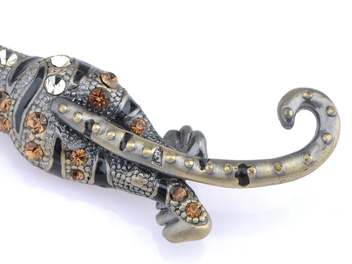 Alilang Golden Tone Clear Crystal Colored Rhinestones Black Striped Tiger Brooch Pin Topaz