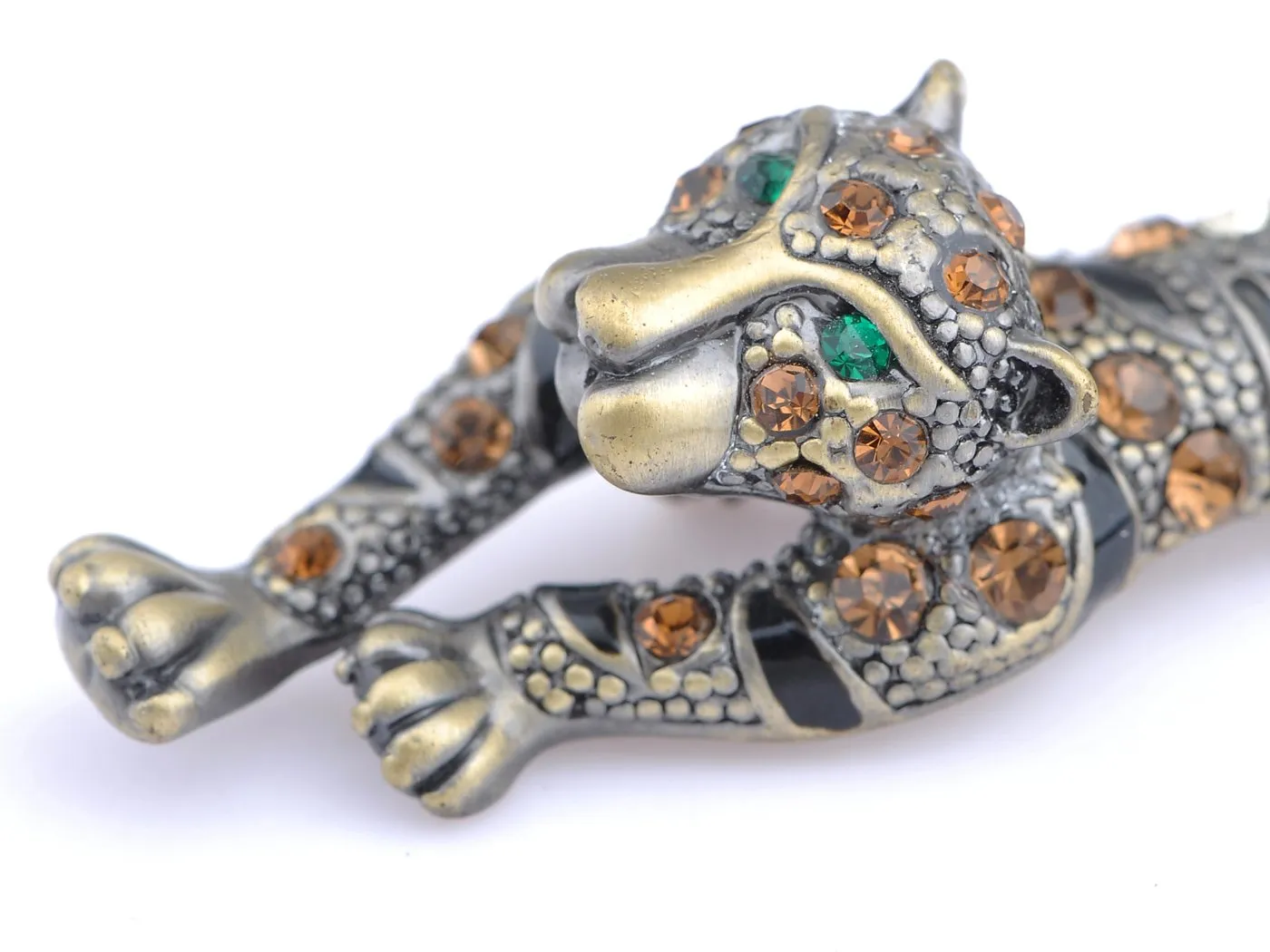 Alilang Golden Tone Clear Crystal Colored Rhinestones Black Striped Tiger Brooch Pin Topaz