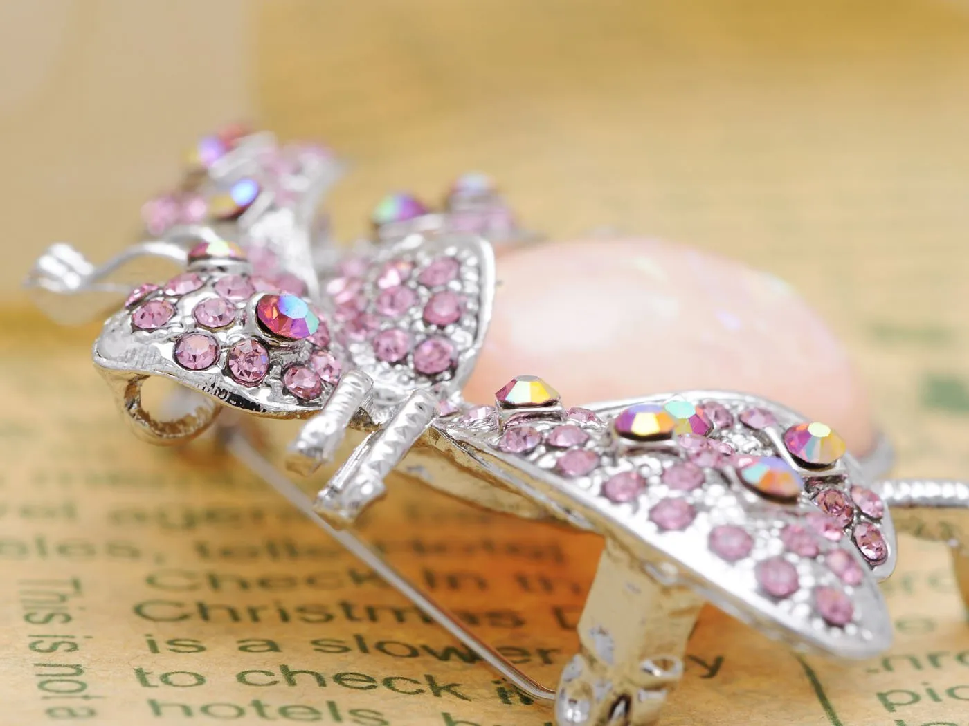 Alilang Shine Pink Crystal Rhinestone Gem Abdomen Fly Bee Bug Brooch Pin Pendent