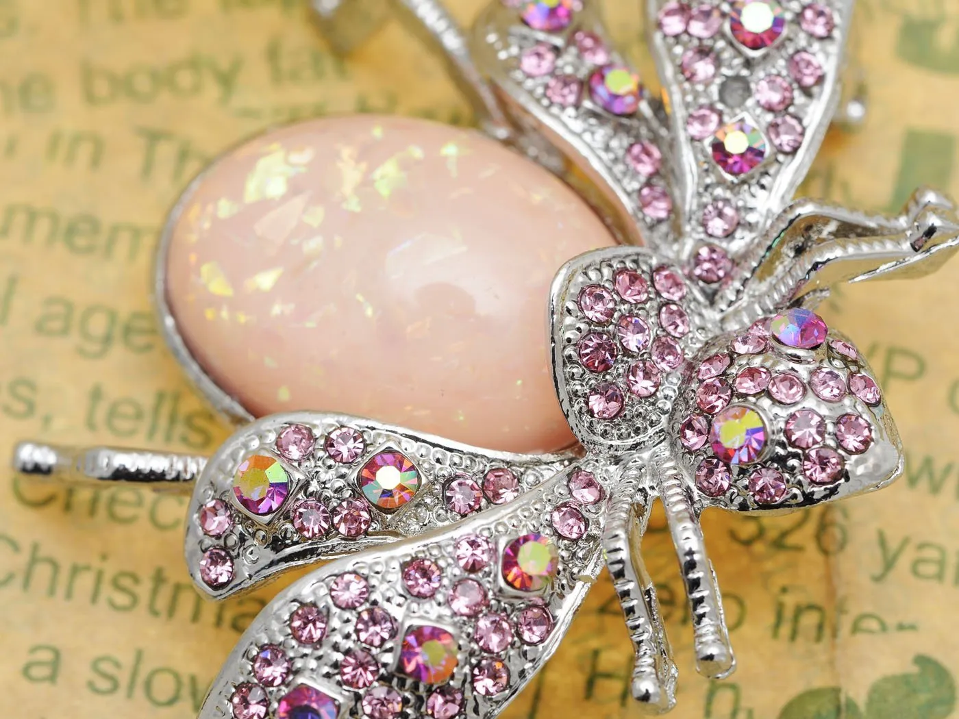 Alilang Shine Pink Crystal Rhinestone Gem Abdomen Fly Bee Bug Brooch Pin Pendent