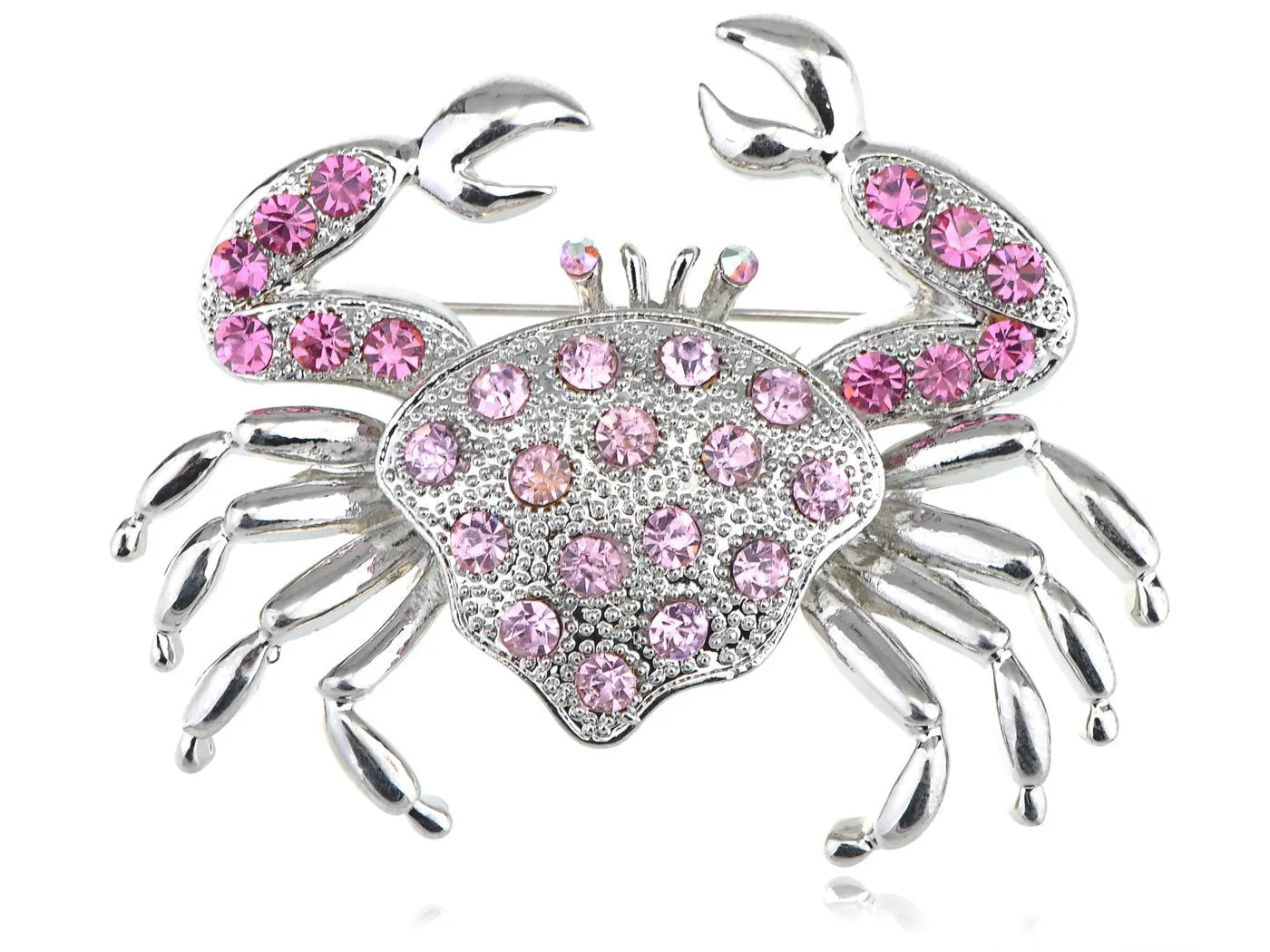 Alilang Silvery Tone Rhinestones Nautical Ocean Sea Crab Brooch Pin Rose