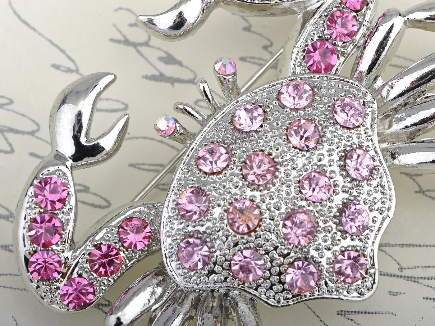Alilang Silvery Tone Rhinestones Nautical Ocean Sea Crab Brooch Pin Rose