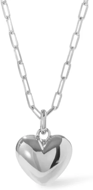 Ana Luisa Lev Puffed Heart Necklace for Women - Paperclip Chain w/ 14K Gold Plated & Silver Rhodium Plated Small Heart Necklace Gold Pendant - Hypoallergenic, Water-Resistant, Tarnish-Free Jewelry