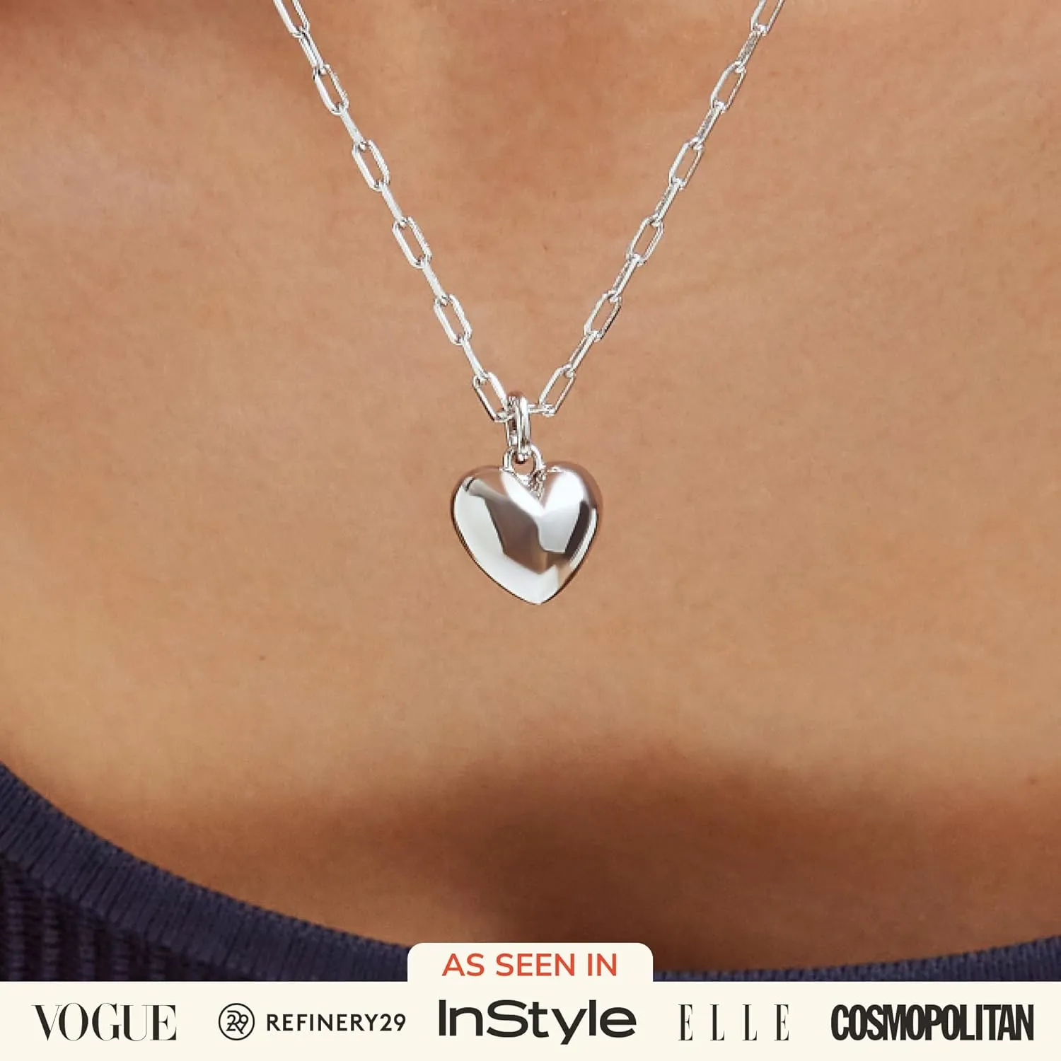 Ana Luisa Lev Puffed Heart Necklace for Women - Paperclip Chain w/ 14K Gold Plated & Silver Rhodium Plated Small Heart Necklace Gold Pendant - Hypoallergenic, Water-Resistant, Tarnish-Free Jewelry
