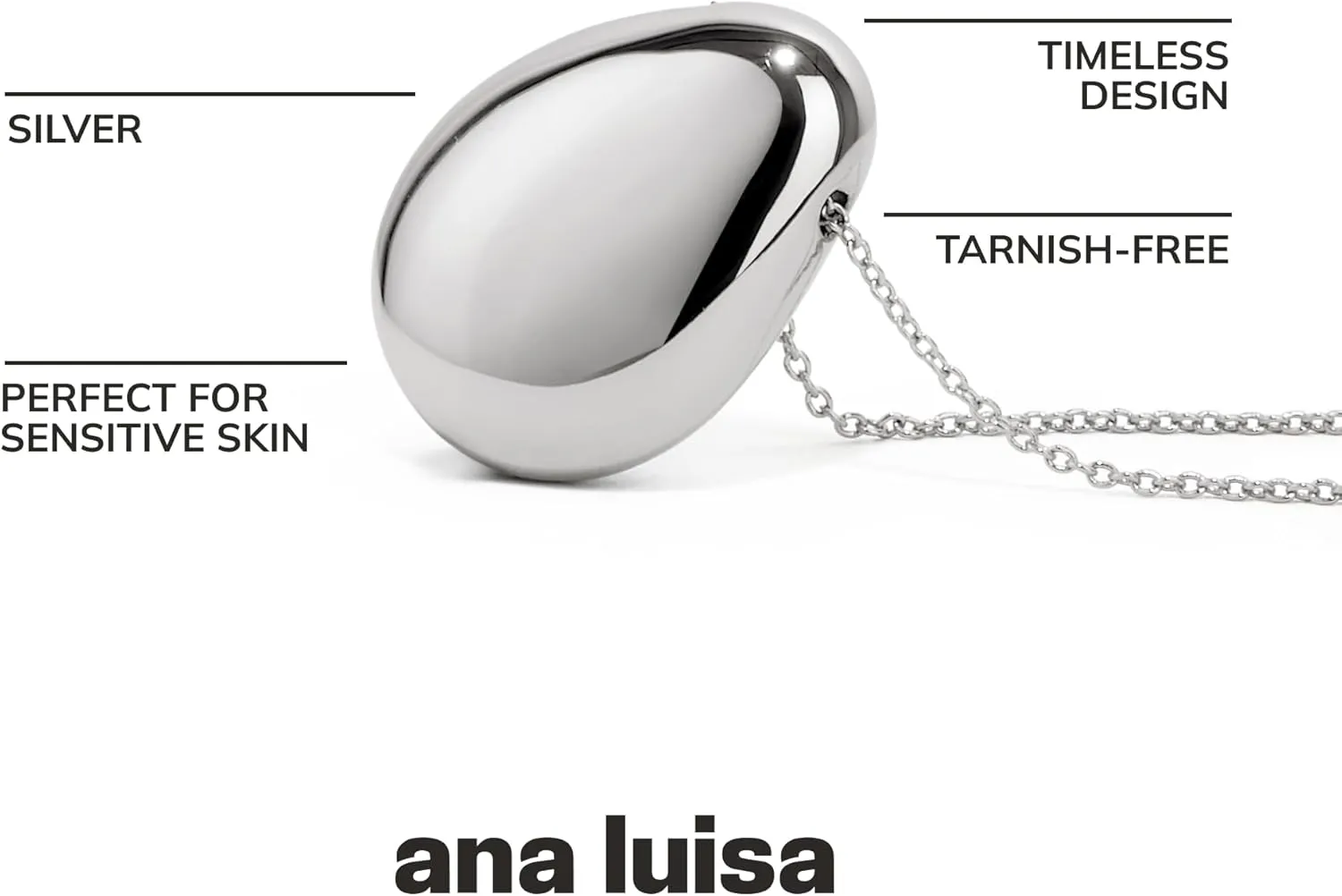 Ana Luisa Pebble Pendant Necklace for Women - 14K Gold Plated and Silver Rhodium Plated Trendy Small & Mini Teardrop Necklace with Lobster Clasp - Hypoallergenic, Water-Resistant, Tarnish-Free Jewelry