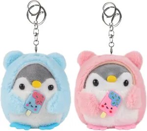 Anboor 2 Pcs Penguin Plush Keychain, Cute Stuffed Animal Keychain for Backpack, Purse, Handbag, Car Keys