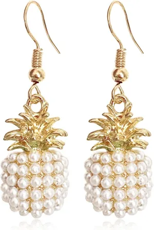 ANDPAI Unique Handmade Classic Imitation Pearl Pineapple Stud Earrings Pearl Fruit Dangle Drop Earrings for Women Lovely Female Fashion Statement Earrings Jewelry