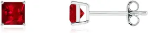 ANGARA Natural Classic Basket-Set Square Ruby Stud Earrings in Silver / 14K Solid Gold/Platinum | July Birthstone, Birthday, Engagement, Anniversary, Wedding Jewelry Gift for Women