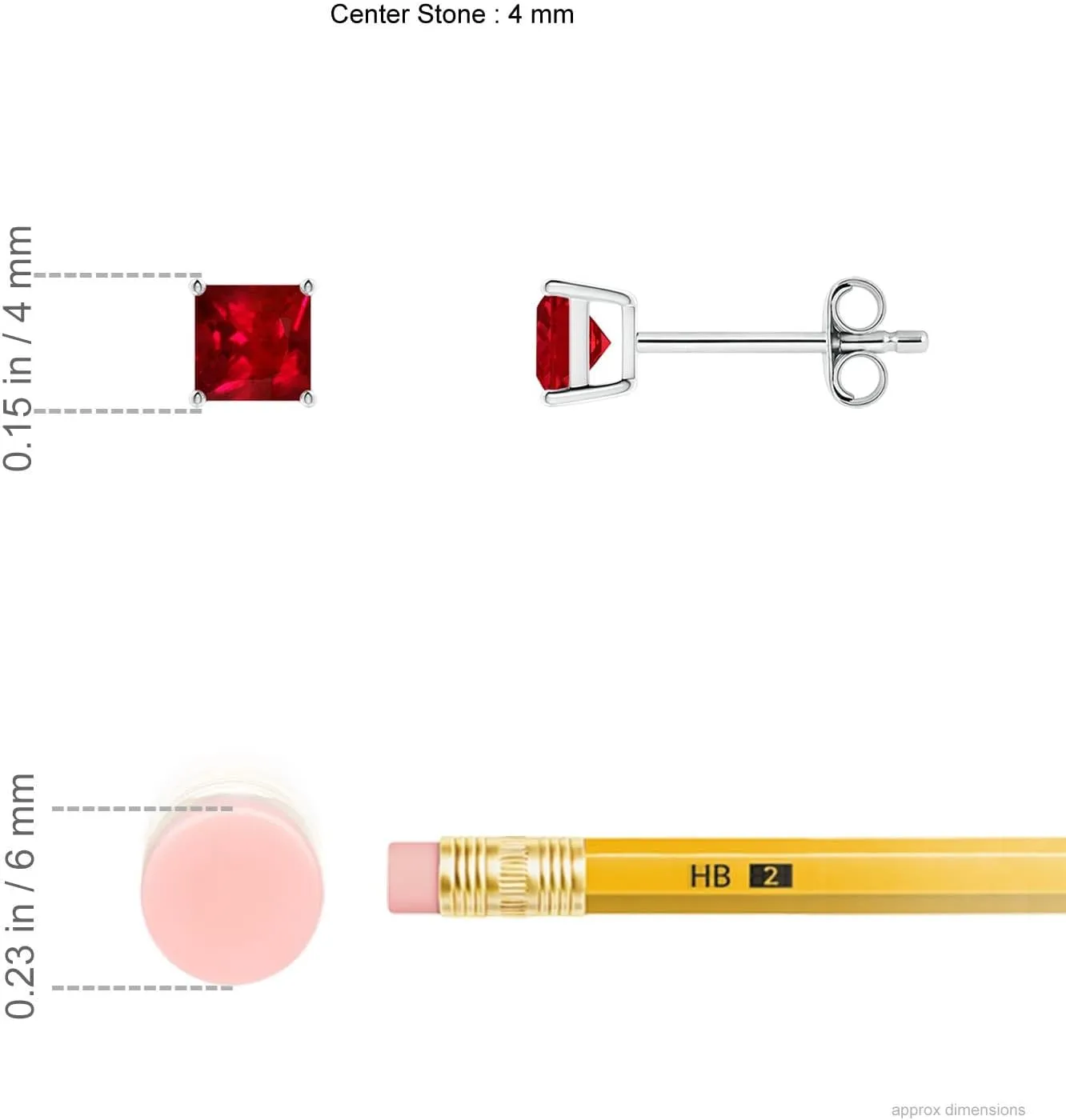 ANGARA Natural Classic Basket-Set Square Ruby Stud Earrings in Silver / 14K Solid Gold/Platinum | July Birthstone, Birthday, Engagement, Anniversary, Wedding Jewelry Gift for Women