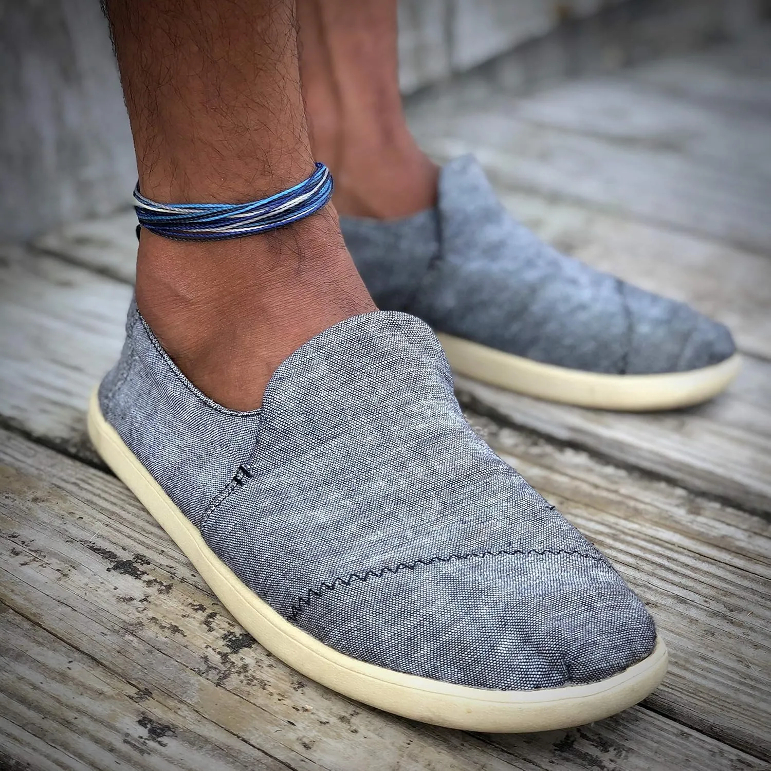 Ankle Bracelet Unisex Anklet with Hematite Stone for Men and Women - Handmade Woven Knot Surfer Beach Jewelry
