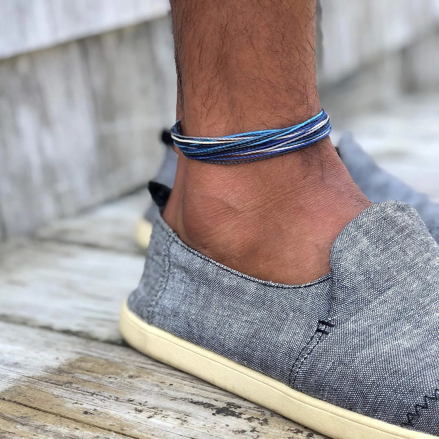 Ankle Bracelet Unisex Anklet with Hematite Stone for Men and Women - Handmade Woven Knot Surfer Beach Jewelry
