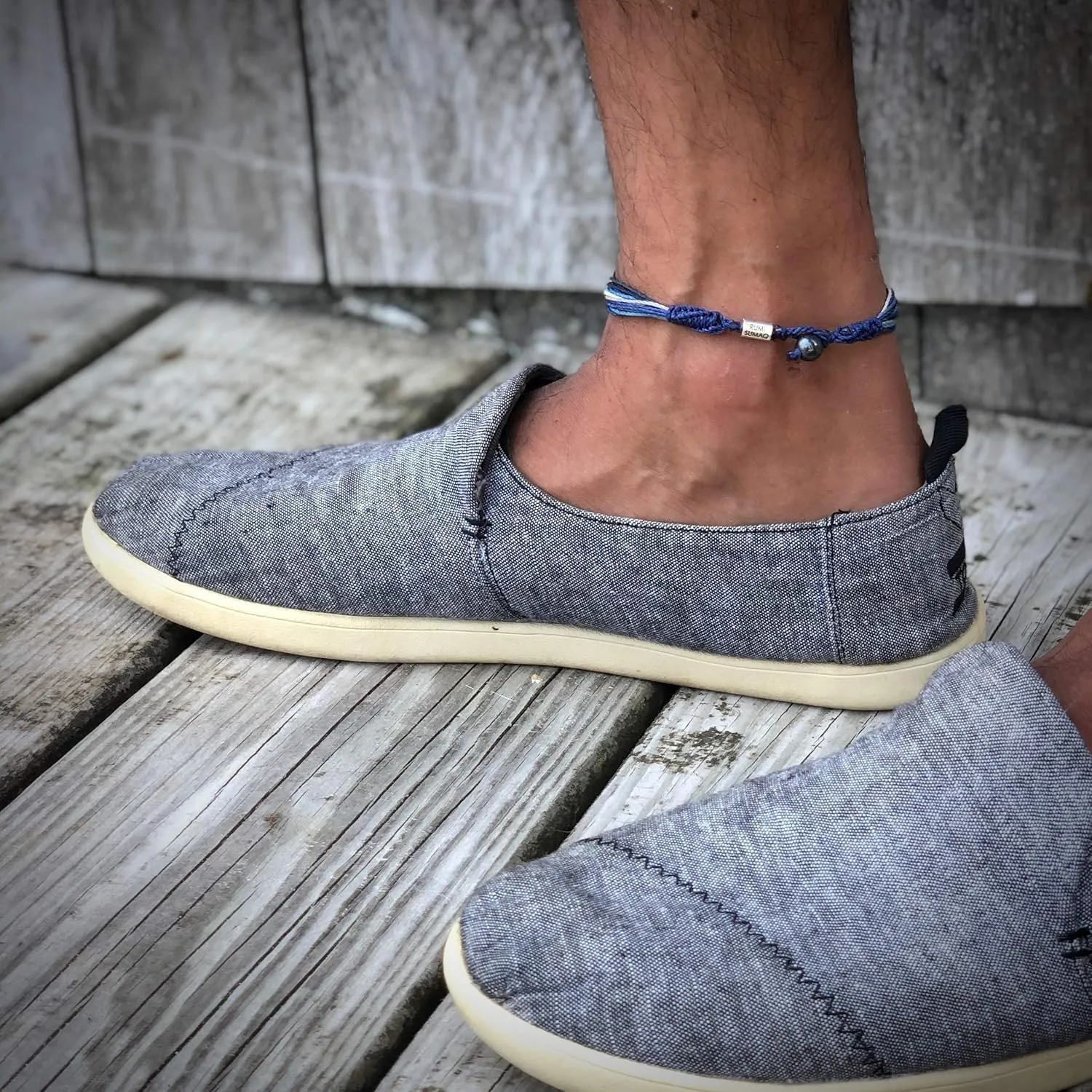 Ankle Bracelet Unisex Anklet with Hematite Stone for Men and Women - Handmade Woven Knot Surfer Beach Jewelry