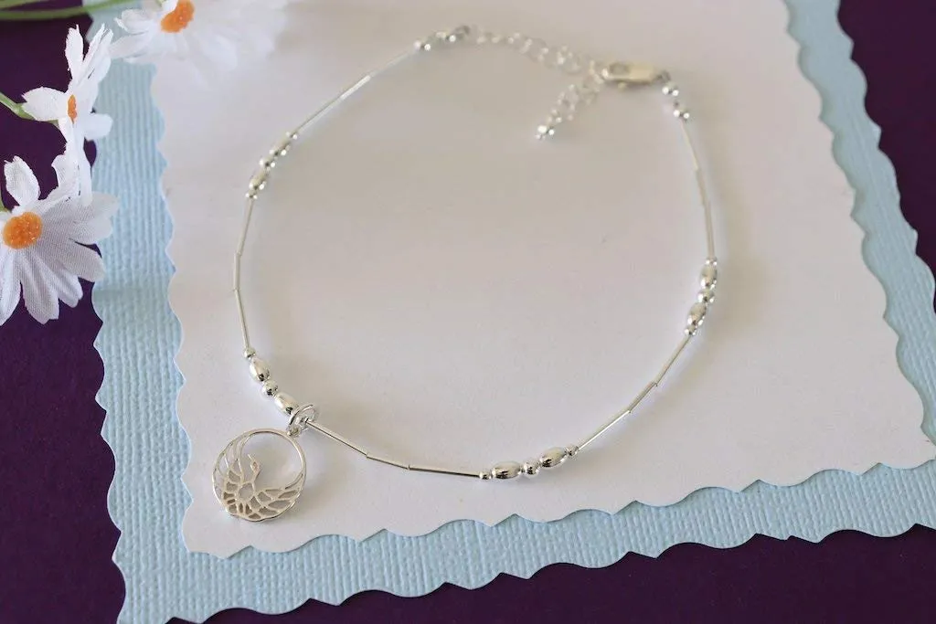 Anklet Phoenix Sterling Silver Beach Gift Rise Above Rebirth a Symbol of New Beginnings (Average 8 1/2" to 10")