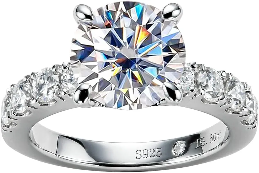 AnuClub Moissanite Engagement Ring, Total 4.3cttw D Color Round/Oval/Asscher Cut, 925 Sterling Silver Promise Anniversary Rings for Women, Elegant Gift Packed