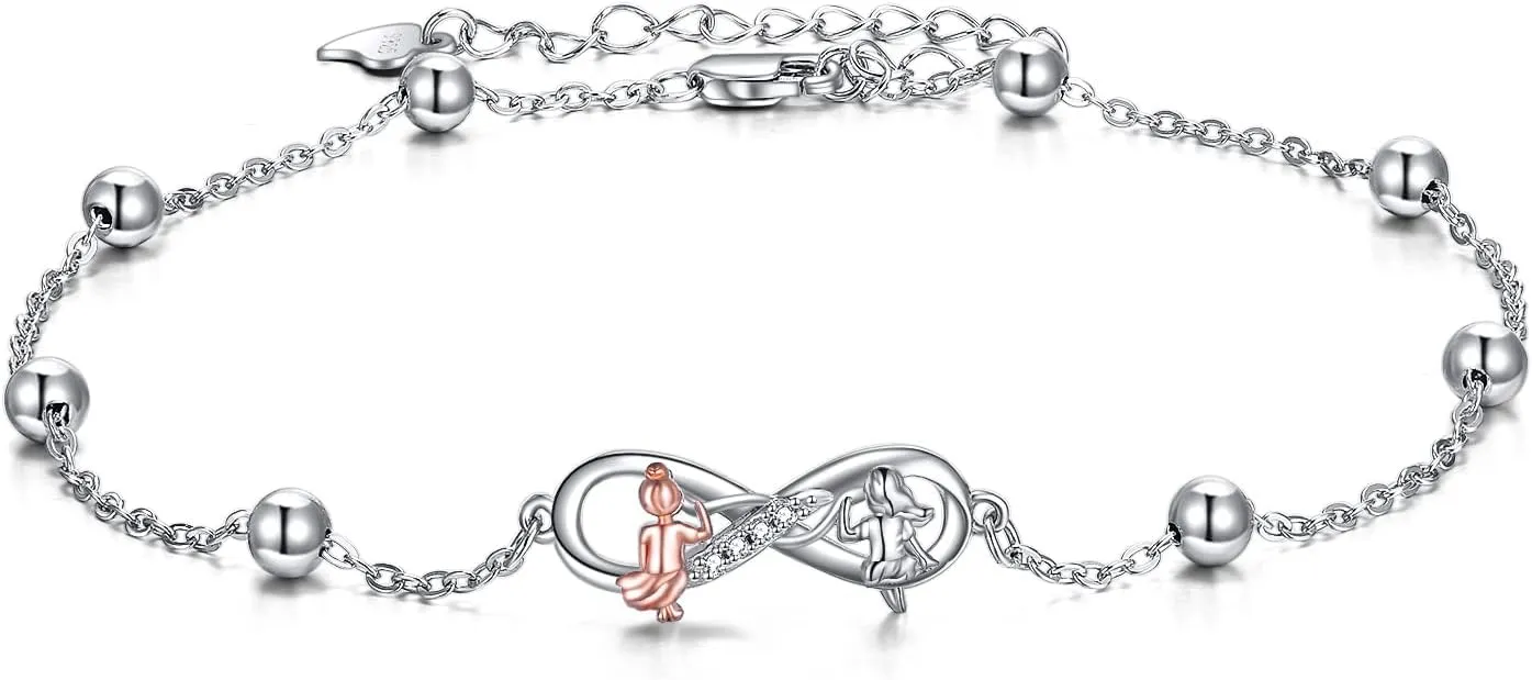 AOBOCO Sisters Bracelet Sterling Silver 2 Sister Anklets Jewelry Gifts for Women