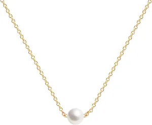 Ava Riley Dainty Necklace for Women,14K Real Gold Plated Silver Simple Necklace for Women, Pearl Lock Bar Karma Circle Trendy Choker Jewelry