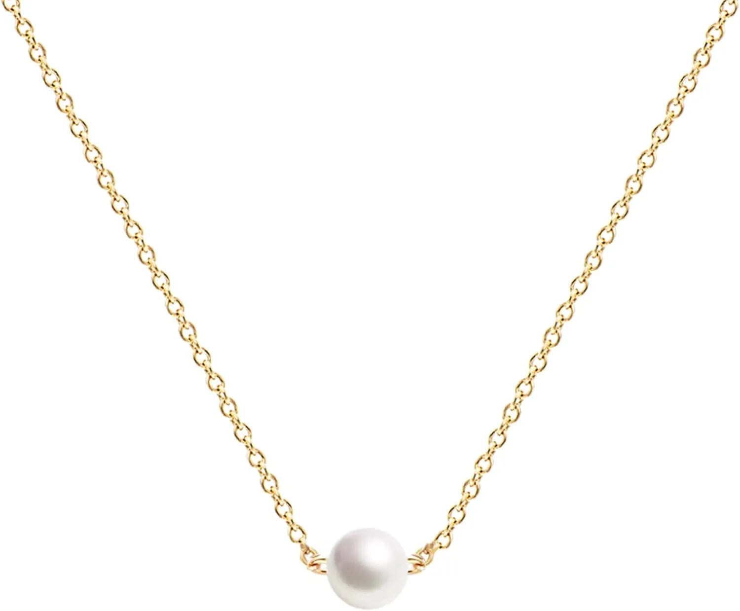 Ava Riley Dainty Necklace for Women,14K Real Gold Plated Silver Simple Necklace for Women, Pearl Lock Bar Karma Circle Trendy Choker Jewelry