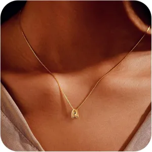 BAYLAY Bubble Letter Necklace Gold - 18K Gold Plated Initial Necklaces for Women Gold Necklace Name Necklace Personalized Bubble Letter Necklace Dainty Balloon Necklace Trendy Jewelry Gifts for Women