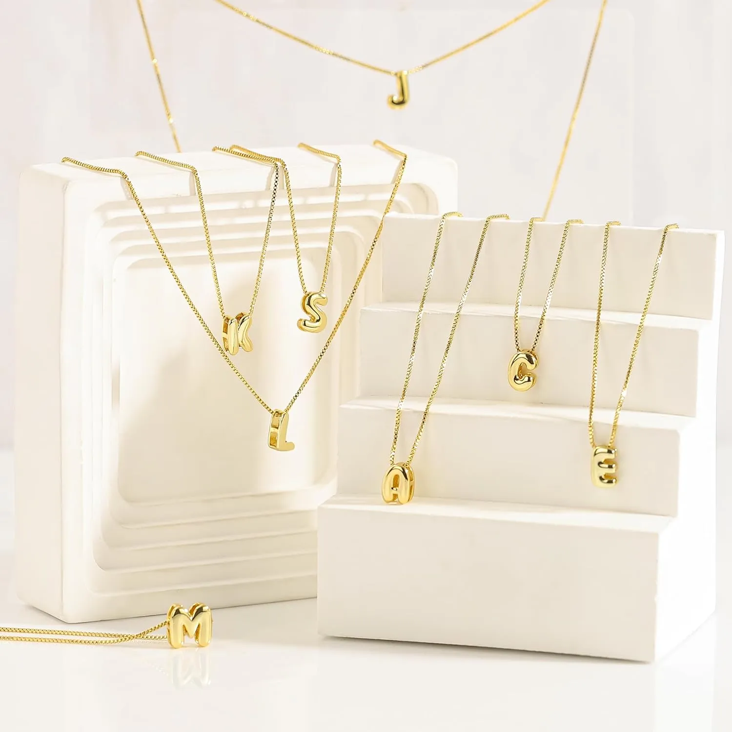 BAYLAY Bubble Letter Necklace Gold - 18K Gold Plated Initial Necklaces for Women Gold Necklace Name Necklace Personalized Bubble Letter Necklace Dainty Balloon Necklace Trendy Jewelry Gifts for Women
