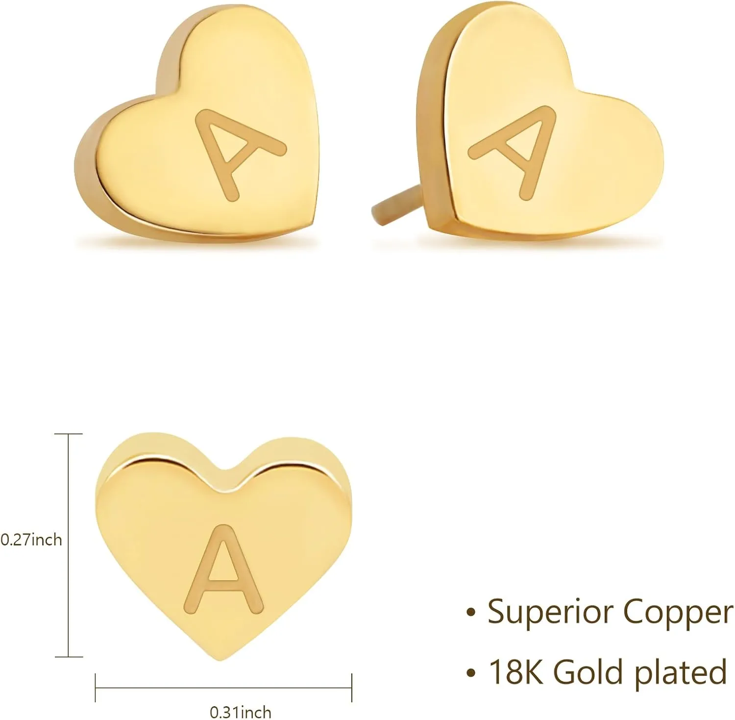 BAYLAY Heart Initial Stud Earrings for Girls Women - 18K Gold Plated Letter A-Z Initial Earrings Gold Heart Earrings for Women Teen Girl Gifts Trendy Stuff Womens Stocking Stuffers Gold Jewelry Gifts