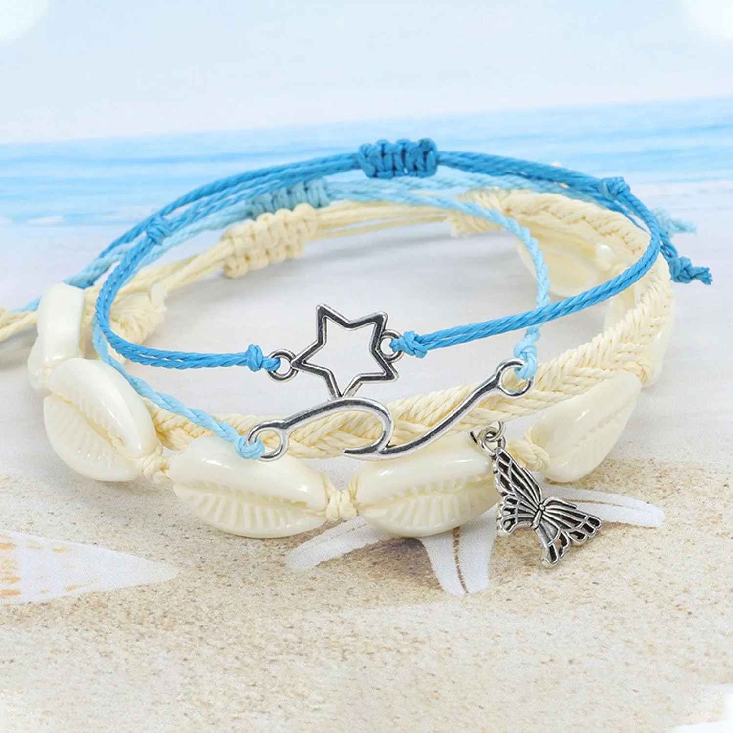 Beach Surfer Wave Bracelet for Women,Ocean Wave Adjustable Waterproof Handmade Braided String Beaded Bracelet Friendship Bracelet Anklets Summer Jewelry for Women