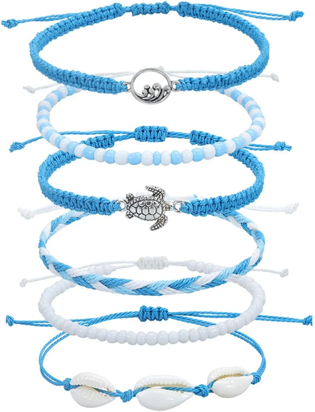 Beach Surfer Wave Bracelet for Women,Ocean Wave Adjustable Waterproof Handmade Braided String Beaded Bracelet Friendship Bracelet Anklets Summer Jewelry for Women
