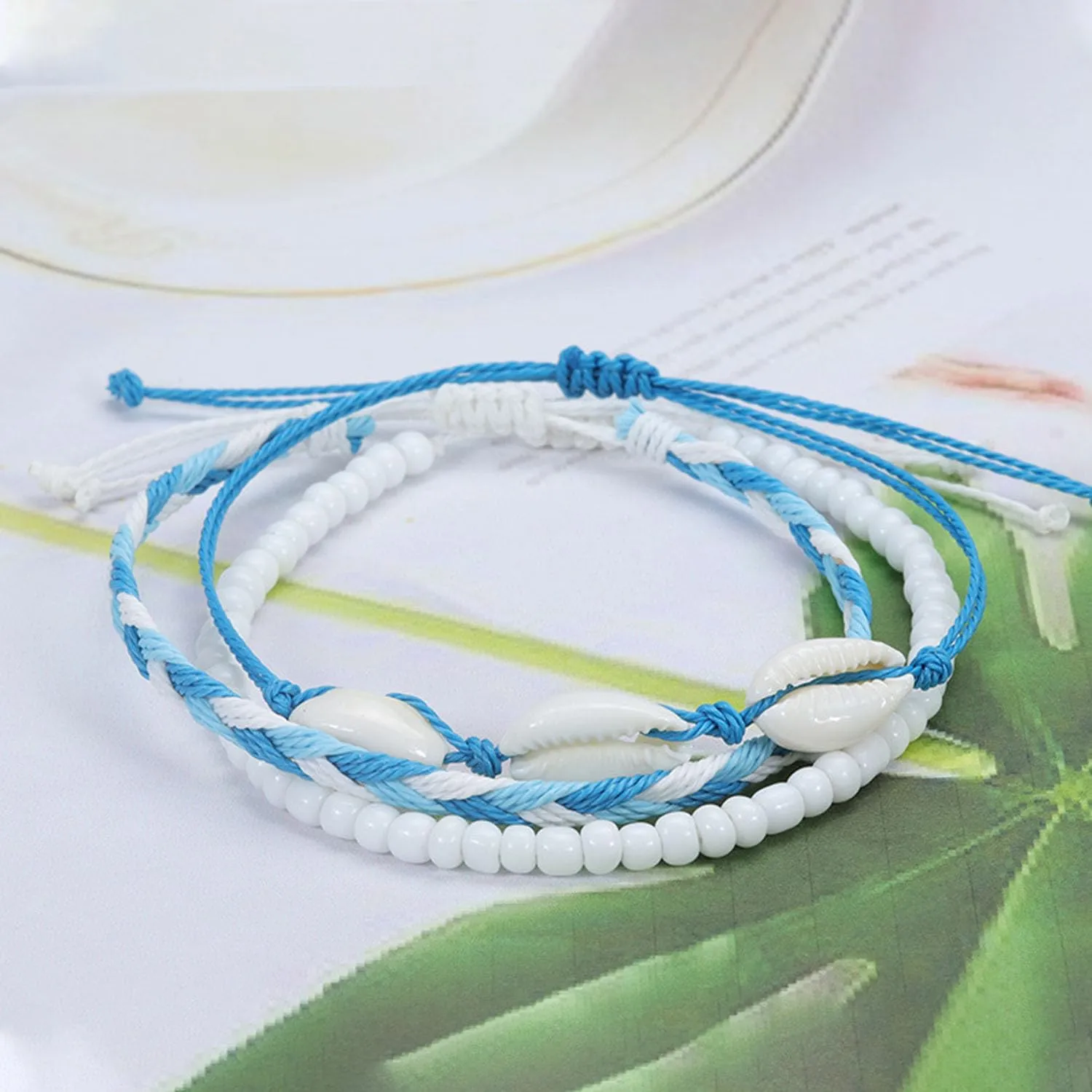 Beach Surfer Wave Bracelet for Women,Ocean Wave Adjustable Waterproof Handmade Braided String Beaded Bracelet Friendship Bracelet Anklets Summer Jewelry for Women