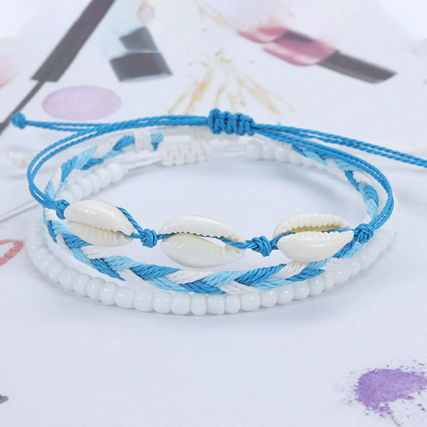 Beach Surfer Wave Bracelet for Women,Ocean Wave Adjustable Waterproof Handmade Braided String Beaded Bracelet Friendship Bracelet Anklets Summer Jewelry for Women
