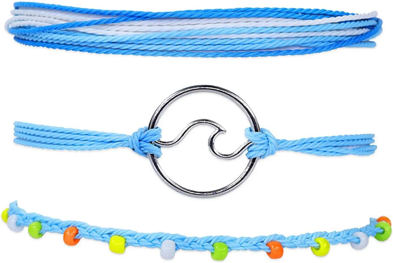 Beach Surfer Wave Bracelet for Women,Ocean Wave Adjustable Waterproof Handmade Braided String Beaded Bracelet Friendship Bracelet Anklets Summer Jewelry for Women