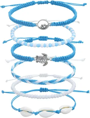 Beach Surfer Wave Bracelet for Women,Ocean Wave Adjustable Waterproof Handmade Braided String Beaded Bracelet Friendship Bracelet Anklets Summer Jewelry for Women