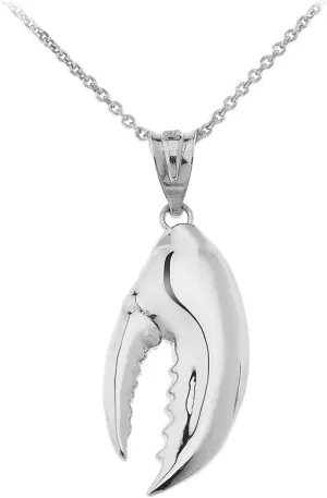 Beautiful Sterling Silver Maine Lobster Claw Nautical Charm Pendant Necklace