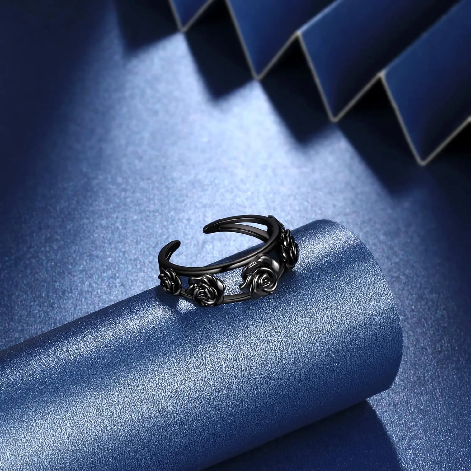beautlace Rose Adjustable Rings Silver/Black Gun Plated Rose Flower Love Open Ring Elegant Wedding Engagement Jewelry Gifts for Women