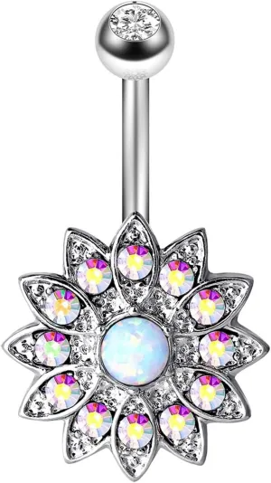Belly Rings Elegant, Belly Button Ring Surgical Steel Navel Ring Stainless Steel Style A Cubic Zirconia Round Opal Body Piercing Jewelry
