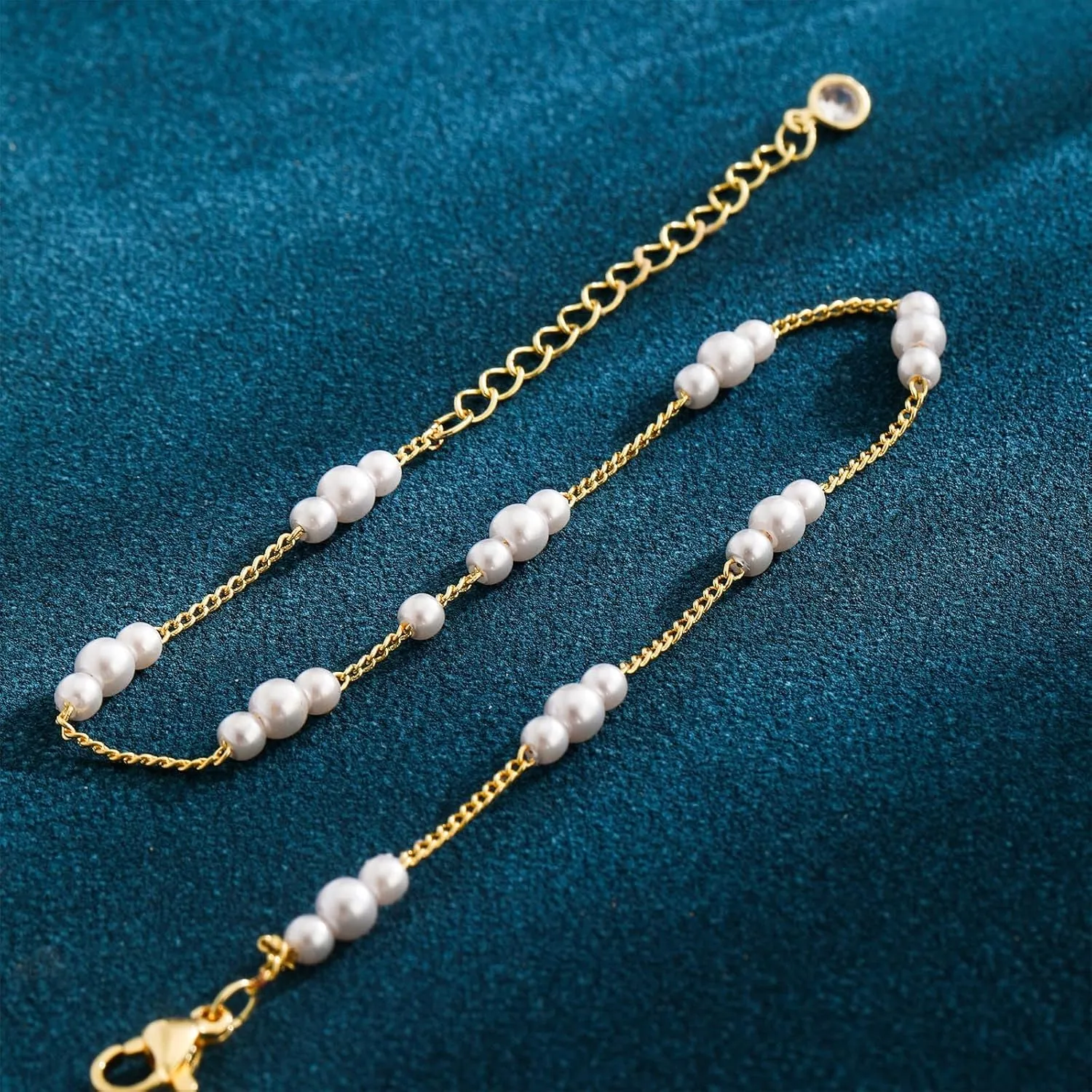 BERISO Gold/Silver Ankle Bracelets for Women,14K Gold Plated Anklets for Women Waterproof Pearl Heart Beads Evil Eye Rhinestone Anklets Set Layered Anklet Bracelets for Women Gold Jewelry