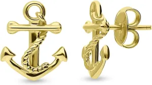 BERRICLE Sterling Silver Anchor Fashion Stud Earrings for Women (Yellow Gold Flashed, Rhodium Plated)