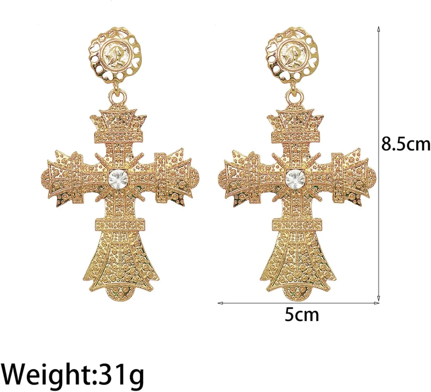 Big Cross Dangle Earrings for Women,Trendy Gold Large Chunky Crucifix Drop Earrings,Vintage Statement Earrings Faith Based Jewelry Gifts for Baptism