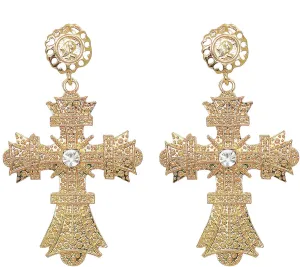 Big Cross Dangle Earrings for Women,Trendy Gold Large Chunky Crucifix Drop Earrings,Vintage Statement Earrings Faith Based Jewelry Gifts for Baptism