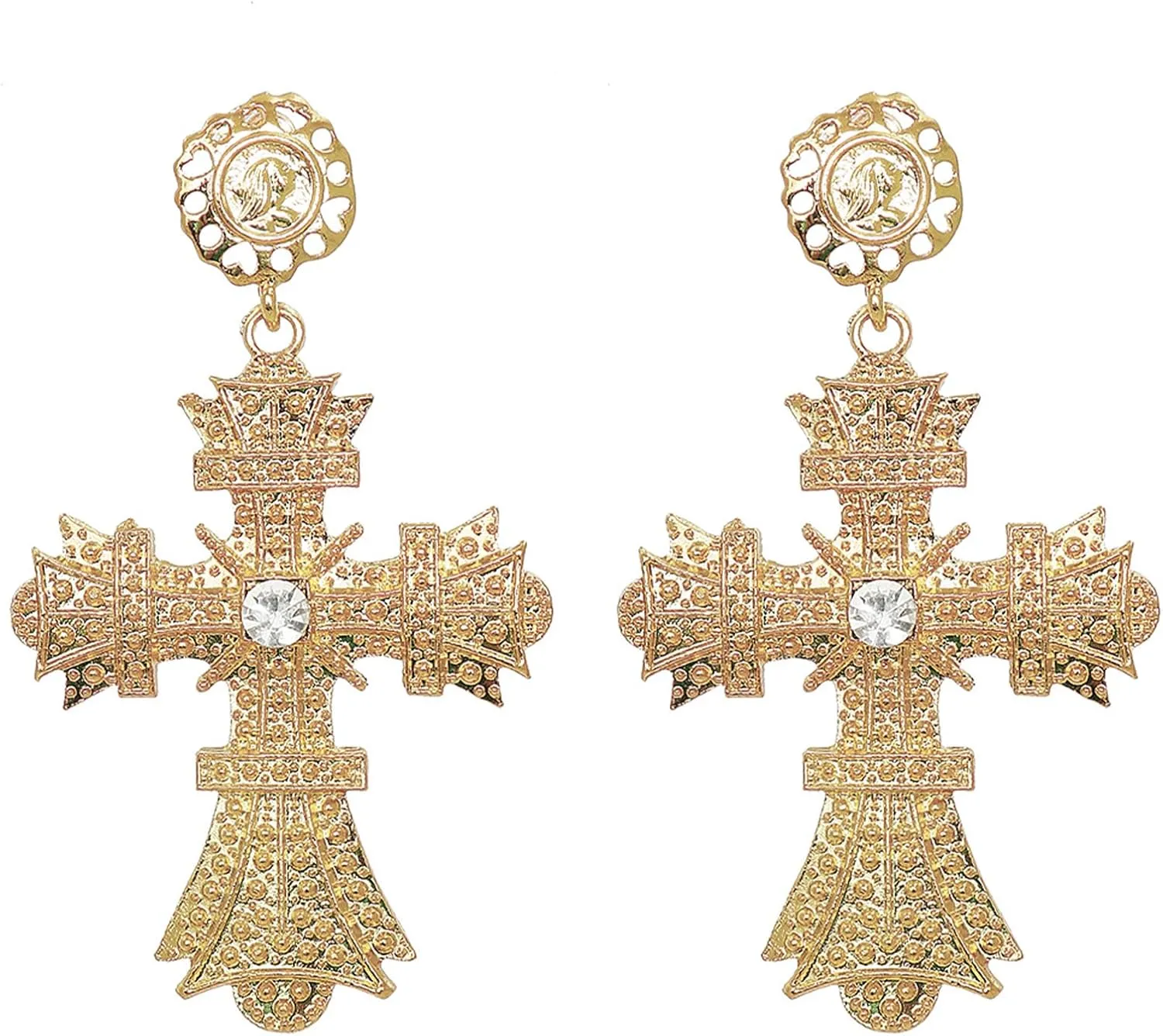 Big Cross Dangle Earrings for Women,Trendy Gold Large Chunky Crucifix Drop Earrings,Vintage Statement Earrings Faith Based Jewelry Gifts for Baptism