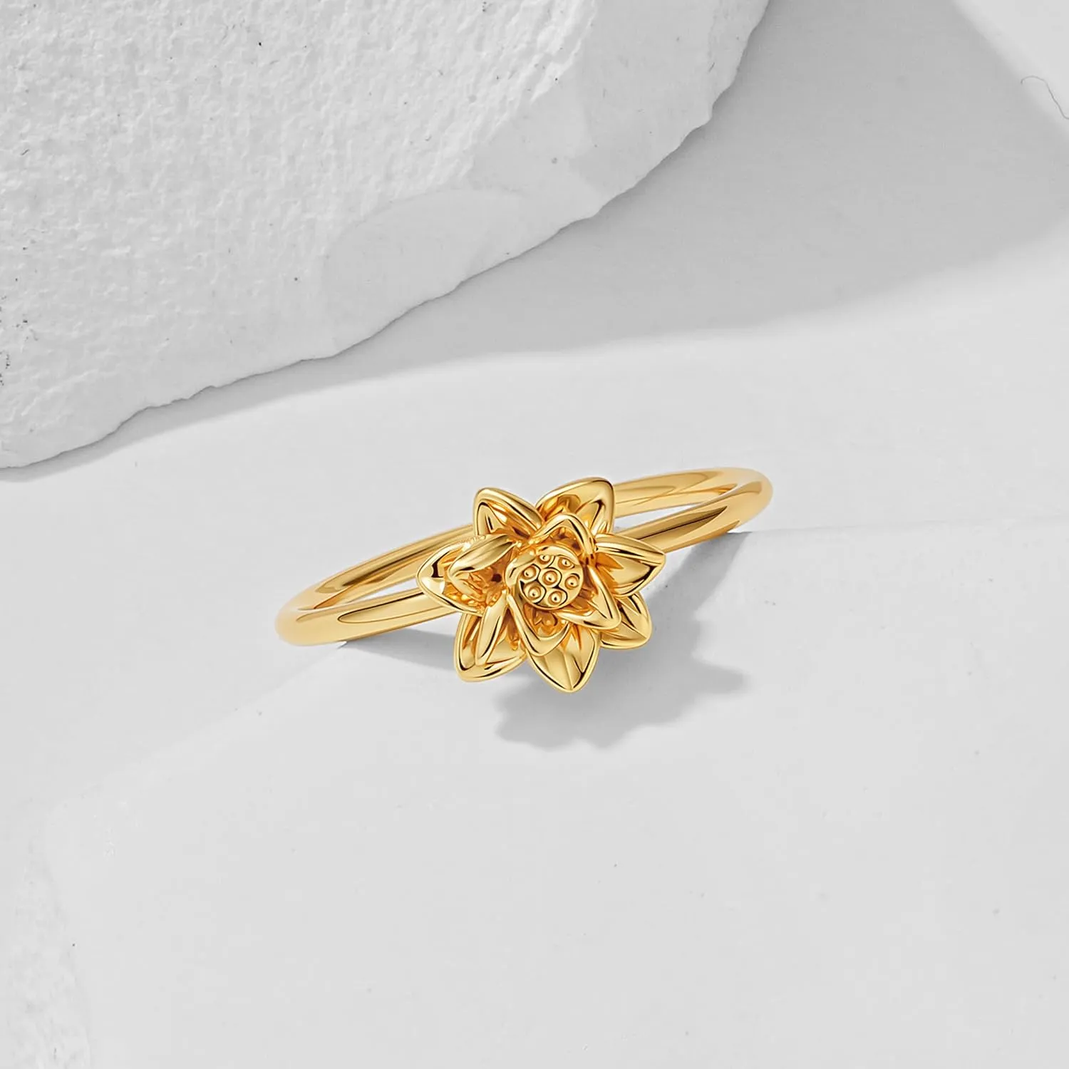 Birth Flower Ring for Women 14K Gold Plated Floral Minimalist Stackable Finger Jewelry Birthday Gifts