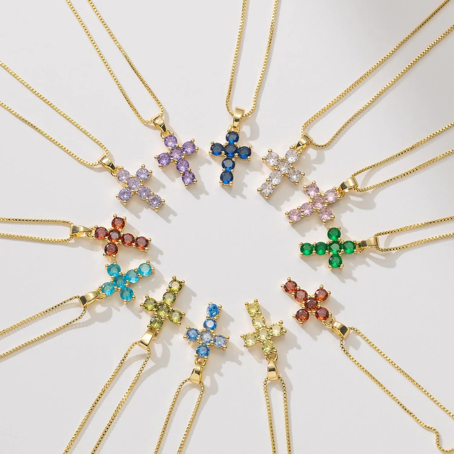 Birthstone Necklace for Women  Dainty Gold Cross Necklaces with Cubic Zirconia Pendant 14k Gold Plated Gift