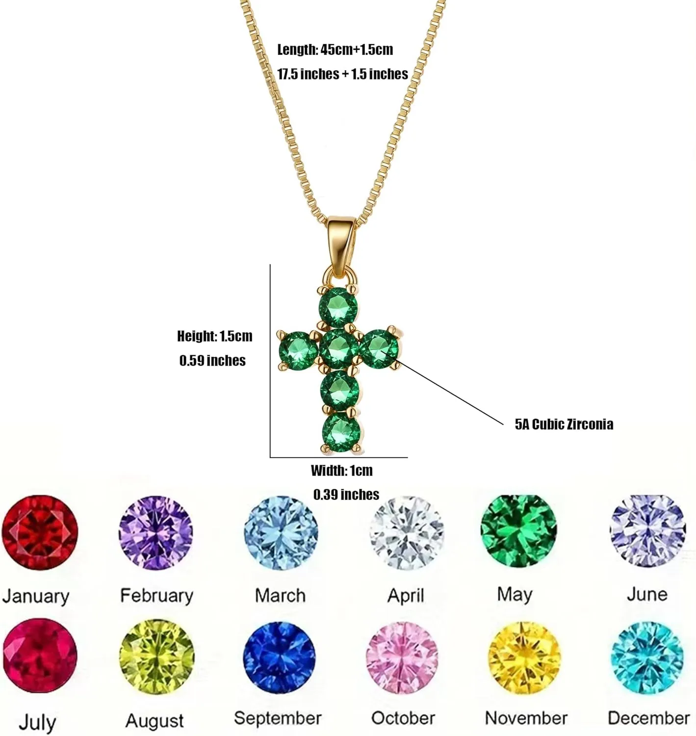 Birthstone Necklace for Women  Dainty Gold Cross Necklaces with Cubic Zirconia Pendant 14k Gold Plated Gift