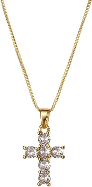 Birthstone Necklace for Women  Dainty Gold Cross Necklaces with Cubic Zirconia Pendant 14k Gold Plated Gift