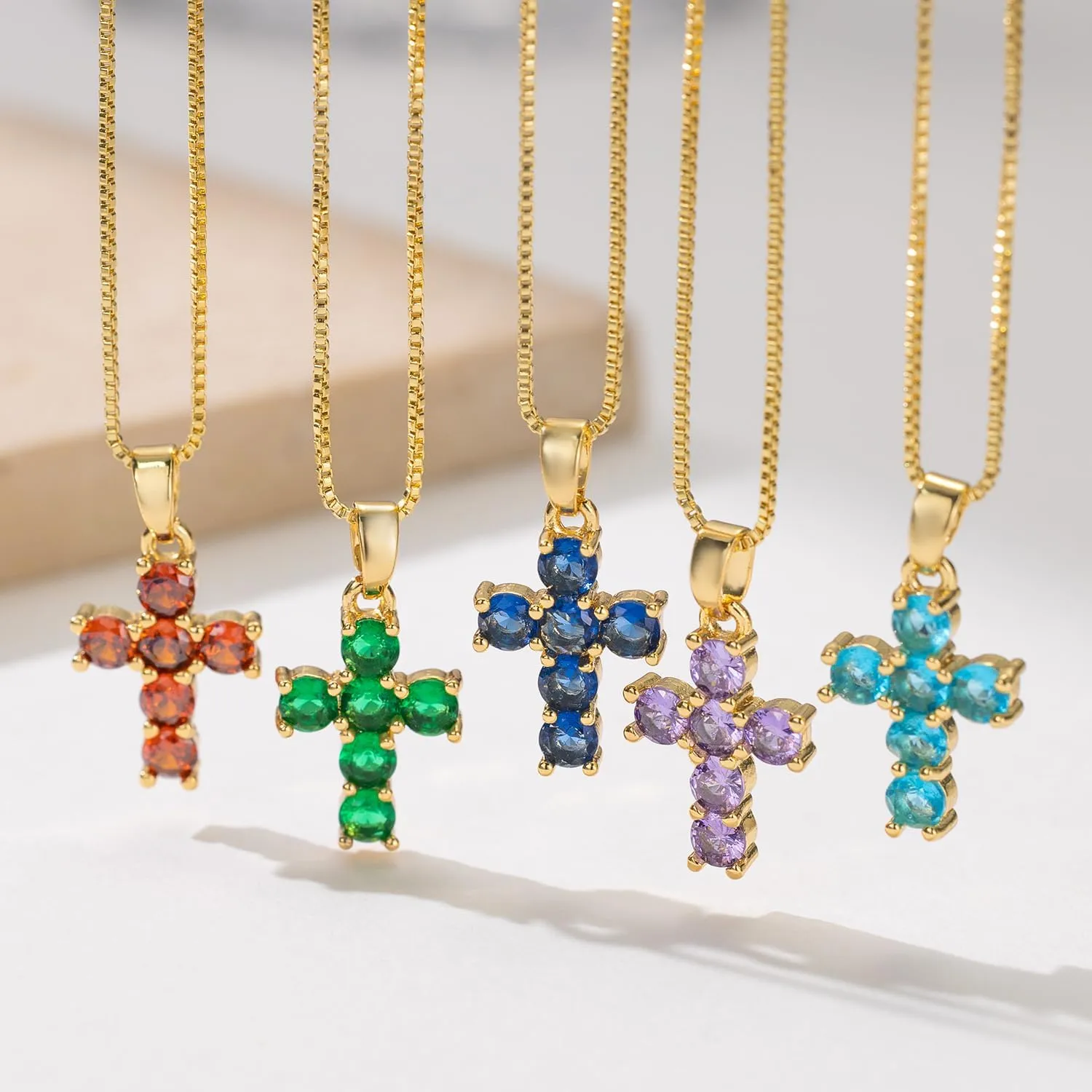 Birthstone Necklace for Women  Dainty Gold Cross Necklaces with Cubic Zirconia Pendant 14k Gold Plated Gift