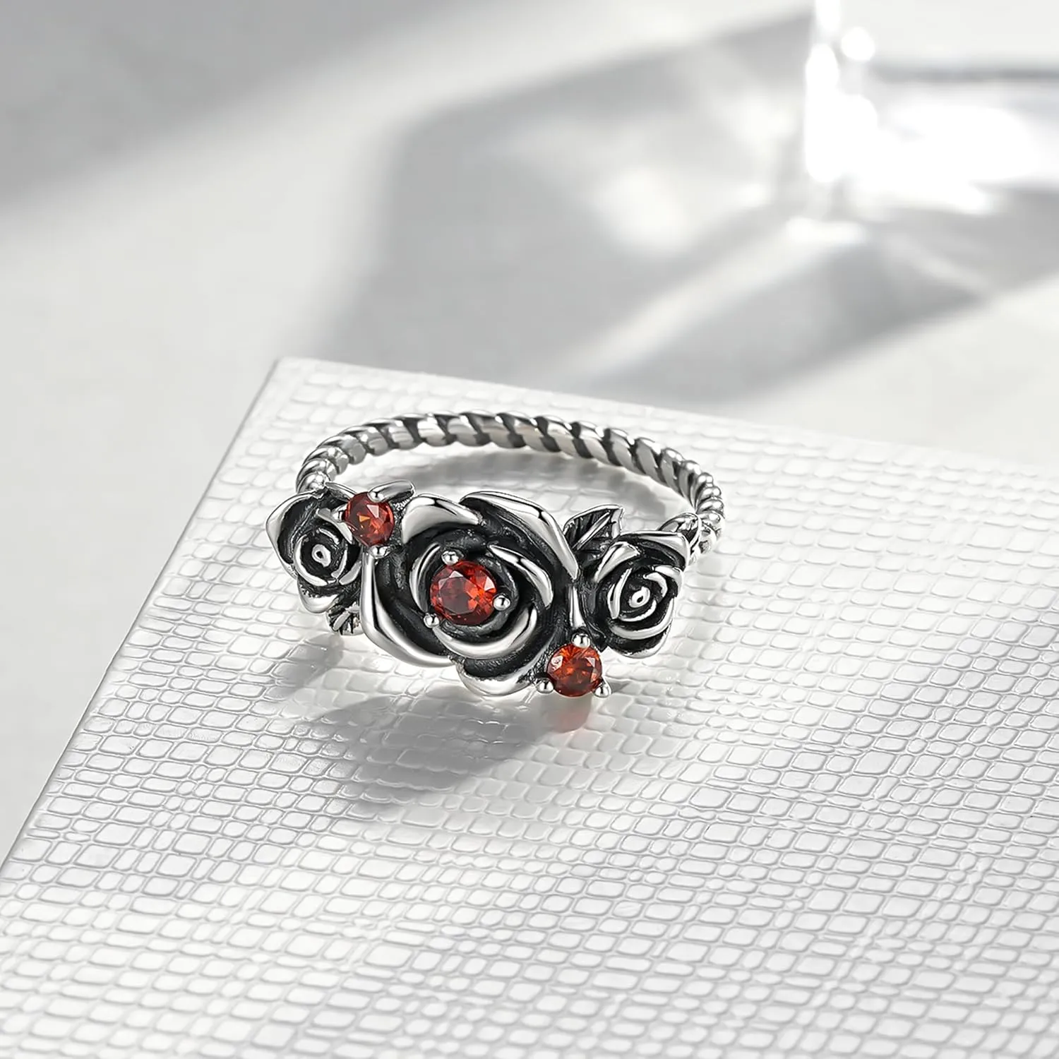 Black Rose Ring 925 Sterling Silver Self Love Roses Flower Rings Vintage Elegant Statement Jewelry Gifts for Women Daughter,Wife,Friends