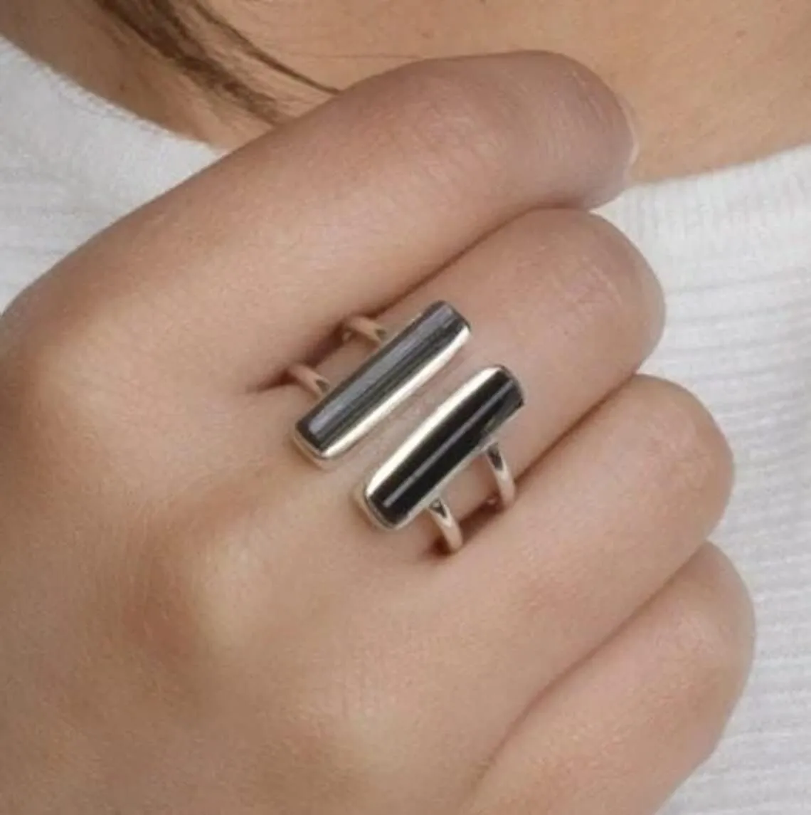 Black Tourmaline Ring Natural Gemstone 925 Solid Sterling Silver Handmade Ring