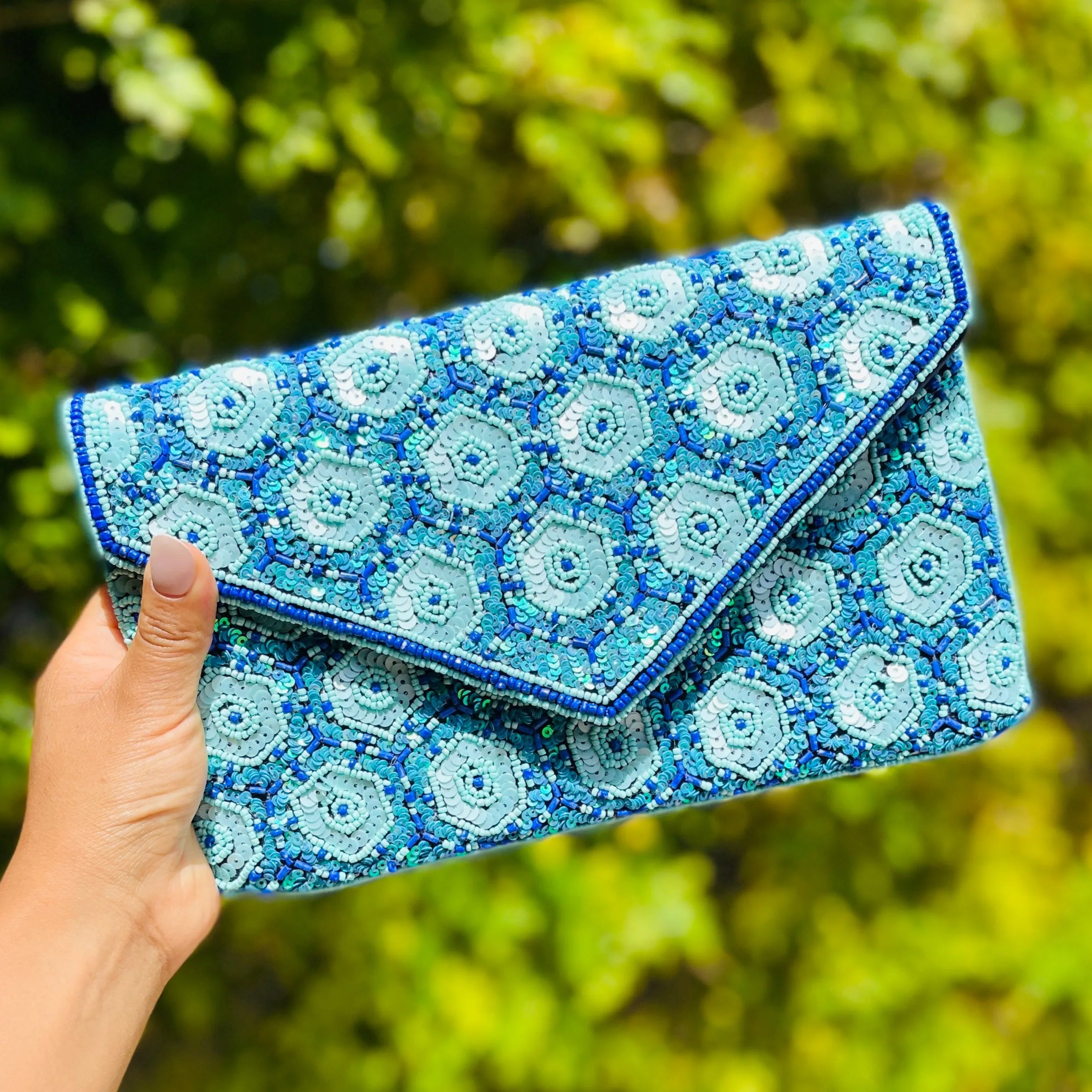 Bleu Beaded Clutch Purse