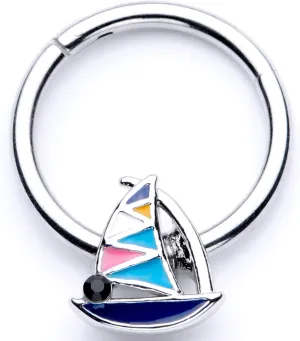 Body Candy 16G Steel Hinged Segment Ring Seamless Cartilage Nipple Ring Nautical Sailboat Nose Hoop 3/8"